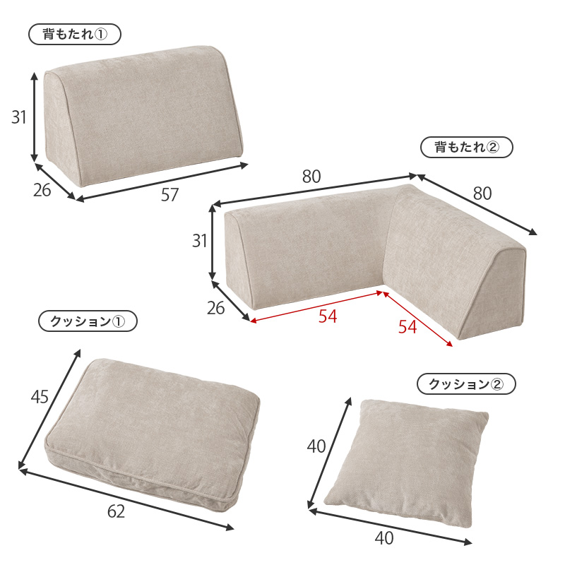 背もたれ・クッションサイズ
