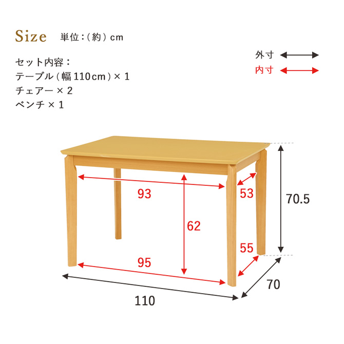 テーブルサイズ（寸法図）
