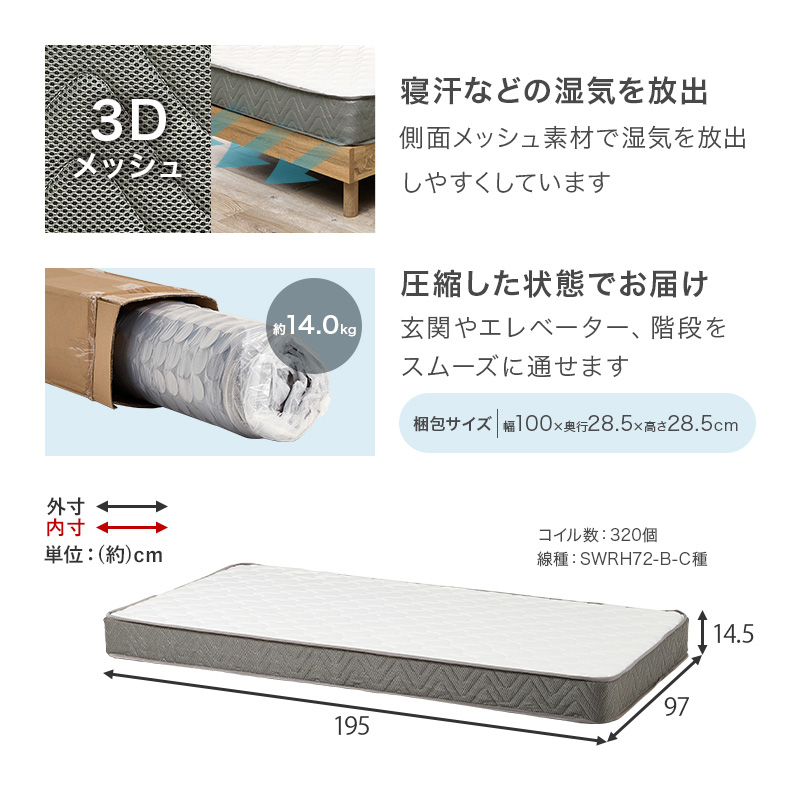 ボンネルコイルのサイズ