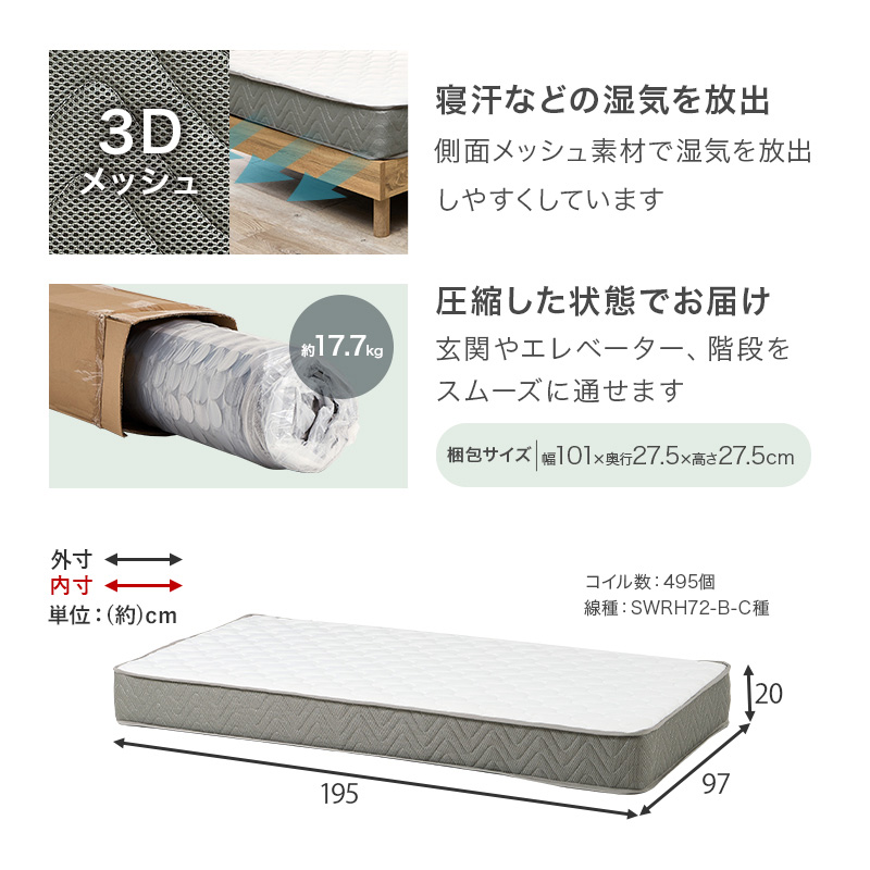 ポケットコイルのサイズ