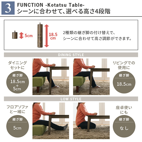 テーブルの高さは4段階調整