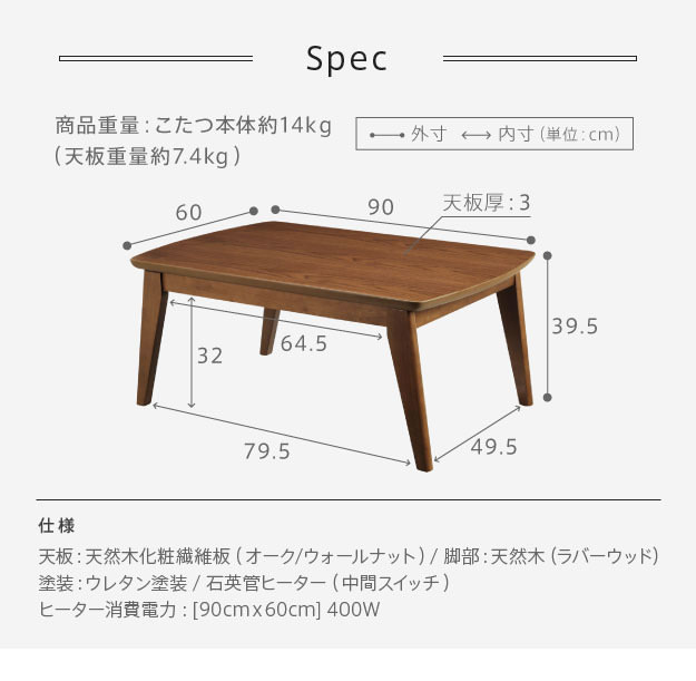 90×60cmテーブルのサイズ