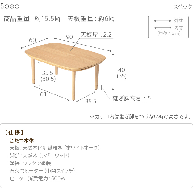 90×60cmテーブルのサイズ