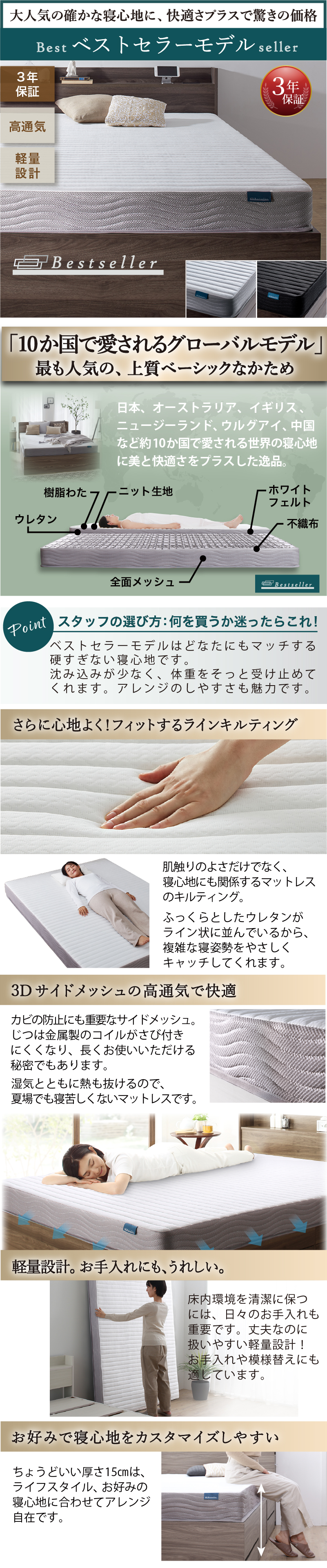 ベストセラーモデルマットレスの特徴