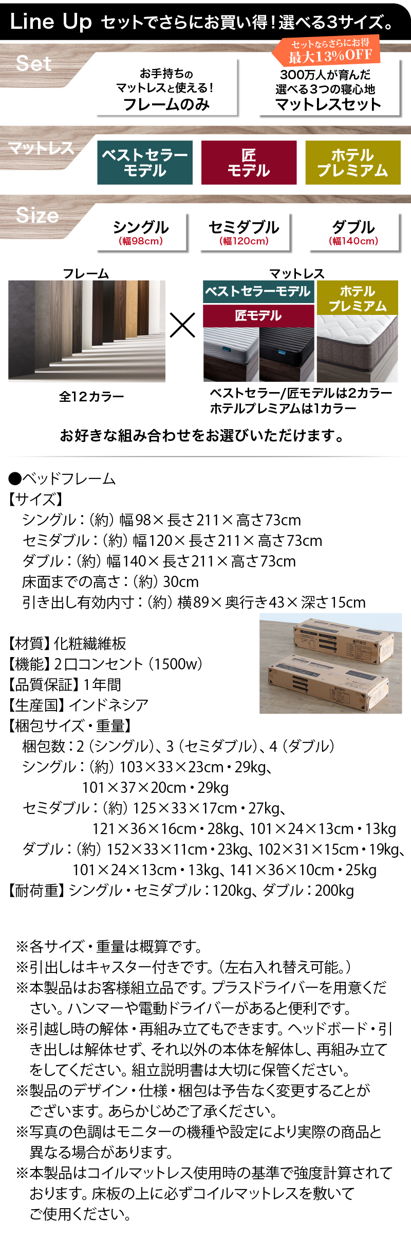 ベッドフレームのスペック