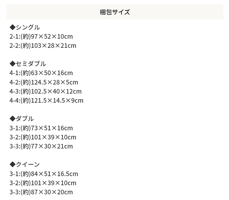 梱包サイズのスペック