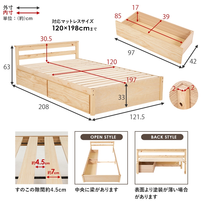 セミダブルの寸法図