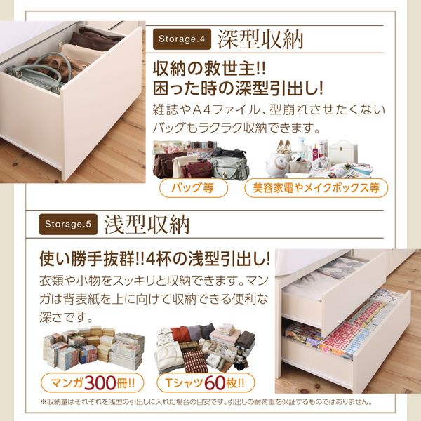 未使用・訳アリ】シングルベッド・大容量チェストベッド・5杯収納 