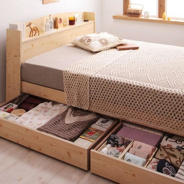 カントリーデザインのコンセント付き収納ベッド 【Sweet home】スイートホーム