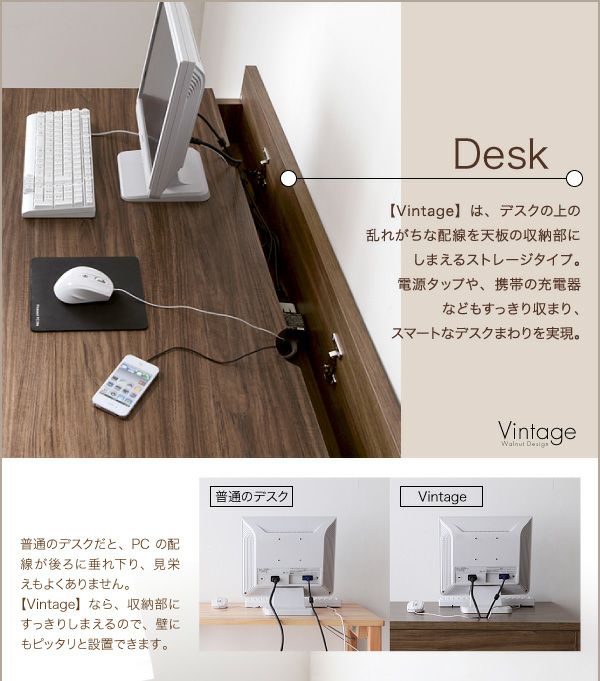 ウォールナットデザインシステムデスク3点セット 【Vintage