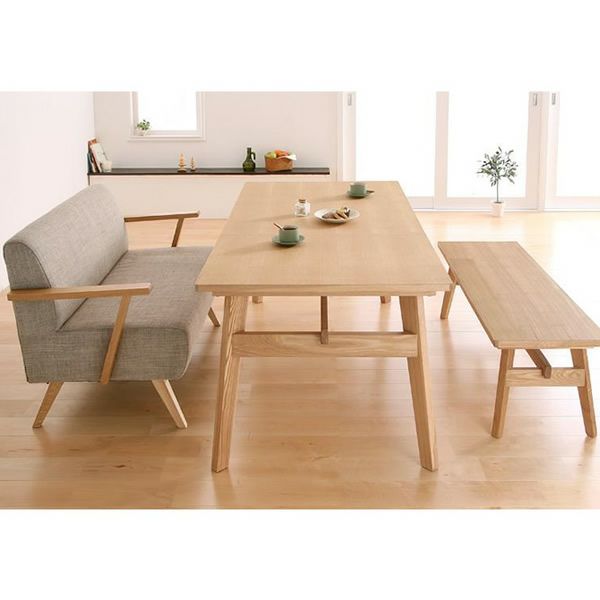 天然木北欧スタイルソファーダイニング3点セット 【Milka】ミルカ　《テーブル＋ベンチ×2》