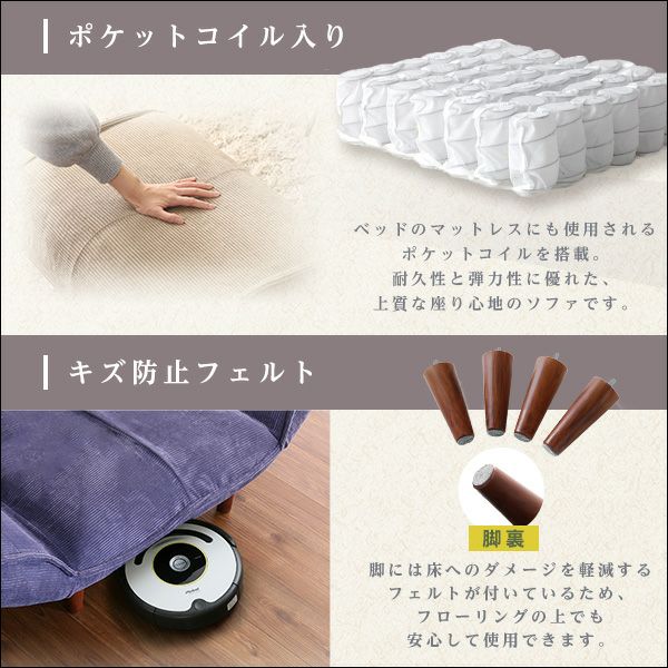 ポケットコイル入り、傷防止フェルト