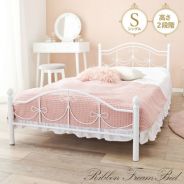 リボン　可愛いシングルスノコベッド　定価3万円ほど　☆（直接取引） リボンの装飾が可愛いスチールベッド｜激安インテリア家具の通販サイト