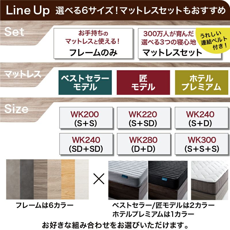 選べる6サイズ・マットレスセットもおすすめ