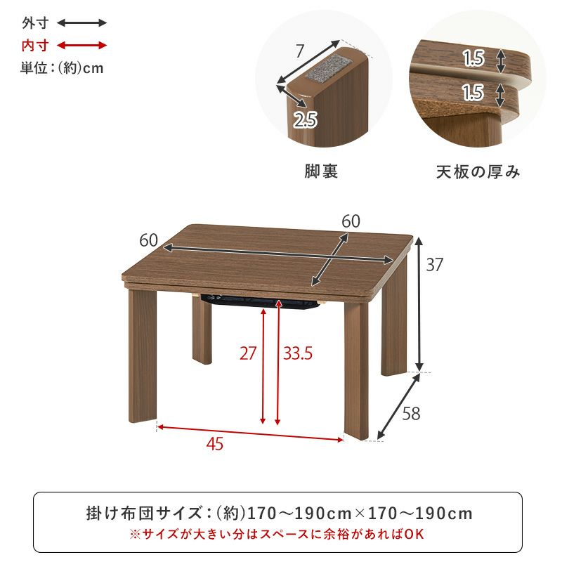 サイズ（幅60×60cmタイプ）