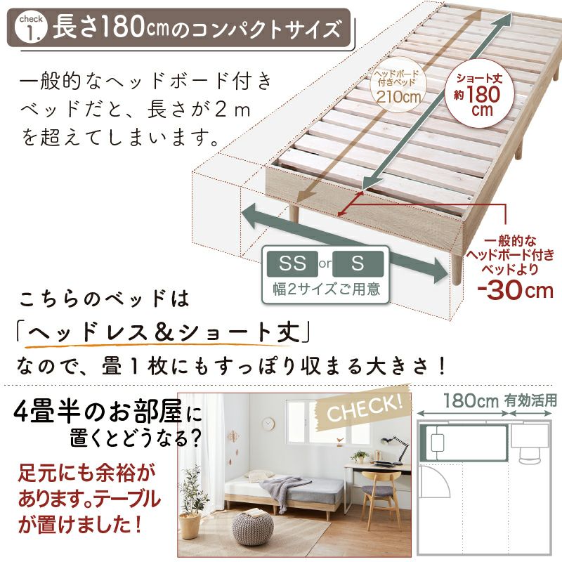 4畳半にも置ける長さ180cmのショート丈