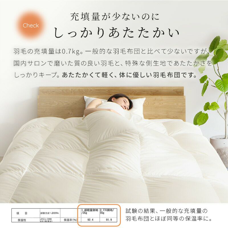 充填量が少ないのにしっかりあたたかい