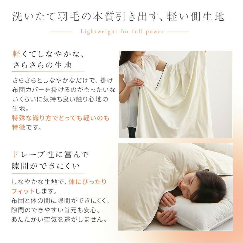 洗いたて羽毛の本質引き出す、軽い側
