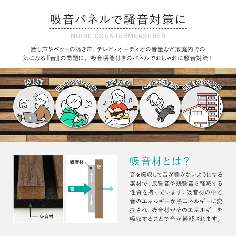 話し声やテレビやゲーム音、楽器の音やペットの音などの騒音対策に