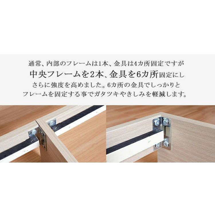 高強度の中央フレーム、きしみ防止の金具6箇所