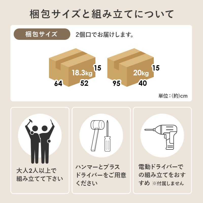 梱包サイズと組立について"